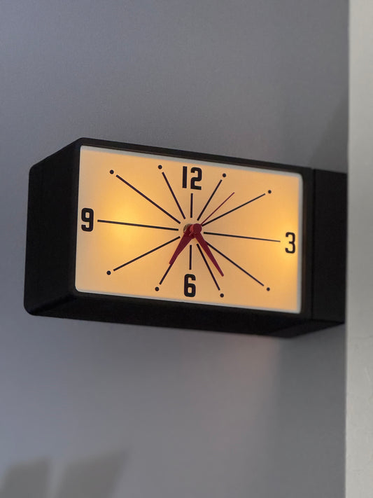 Meridian Wireless Illuminated Double-sided Wall Clock | Mid-Century Modern Retro Cordless Decor